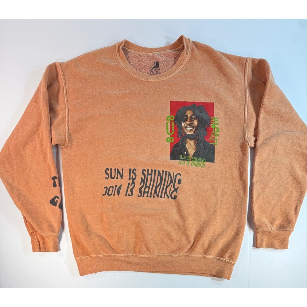 Zion Rootswear Bob Marley Sun Is Shining Graphic Sweatshirt Orange Mens Medium